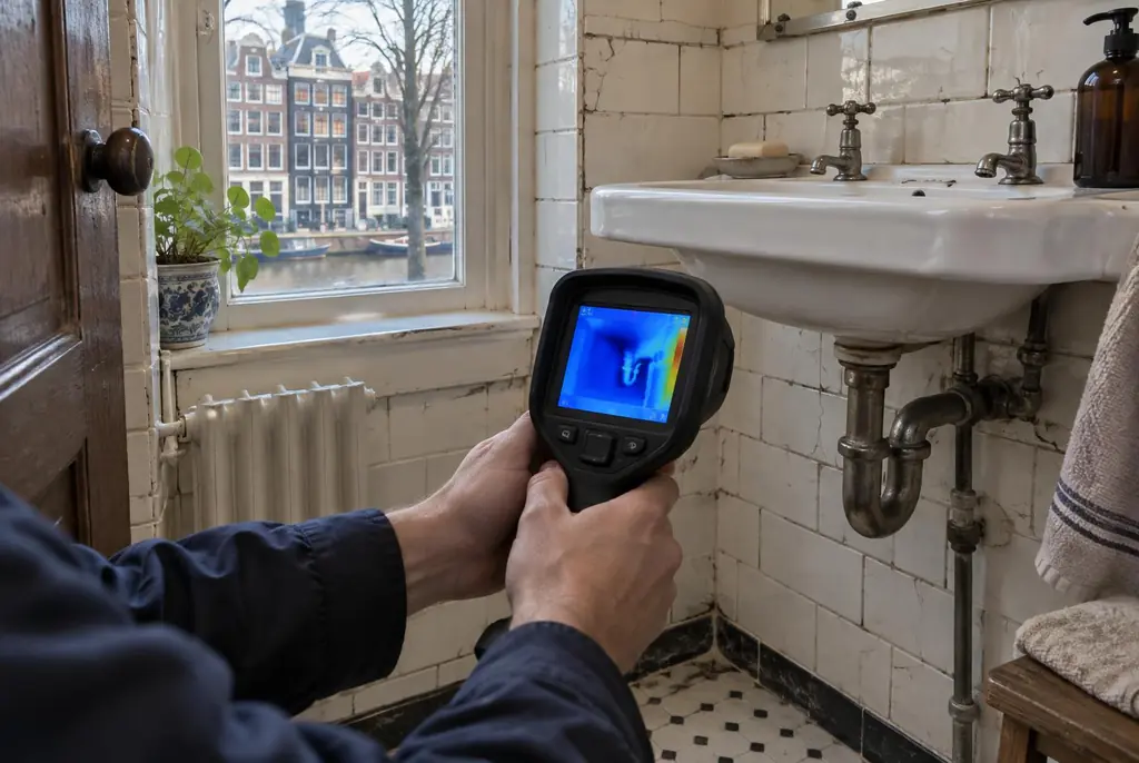 Lekdetectie Heiloo – badkamer met oude leidingen achter de tegels
