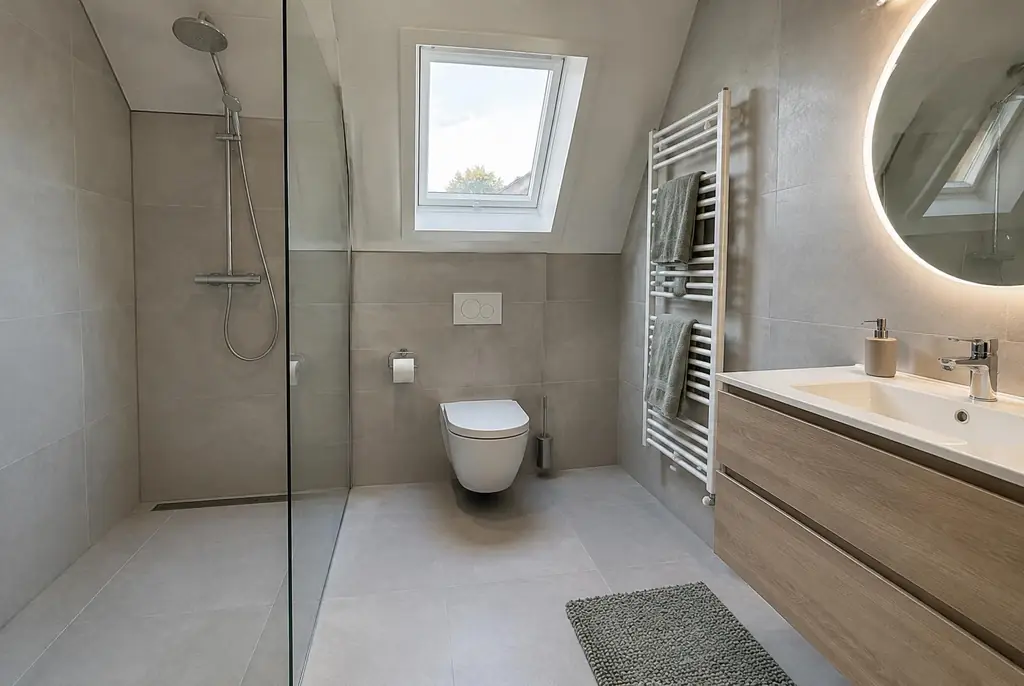 Lekdetectie Heiloo – droge badkamer met inloopdouche na herstel