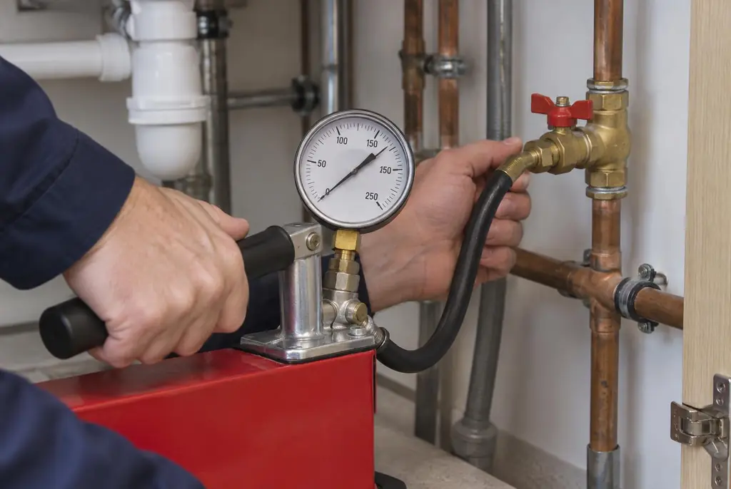 Lekdetectie Heiloo – druktest op een waterleiding met een manometer