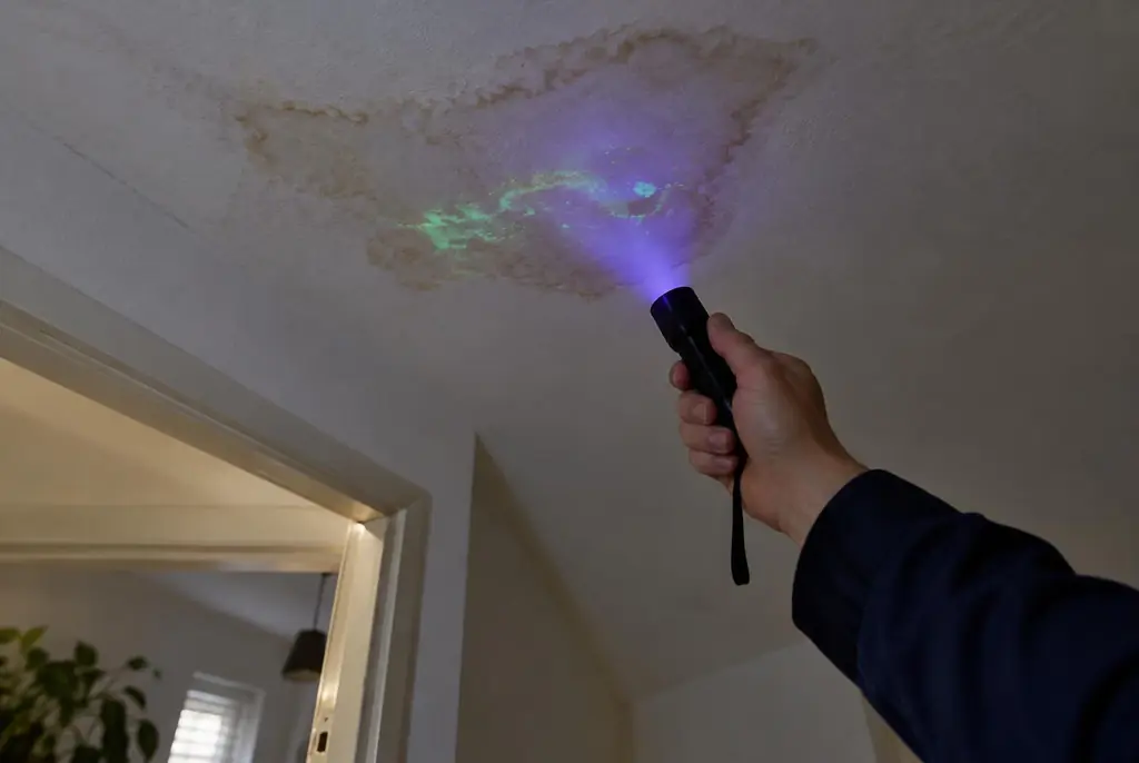 Lekdetectie Heiloo – kleurstof controleren op het plafond met uv-licht