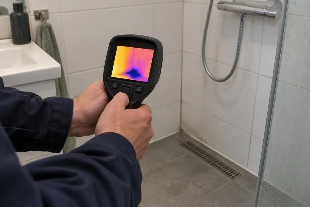 Lekdetectie Heiloo – lekdetectiespecialist met warmtebeeldcamera in een badkamer